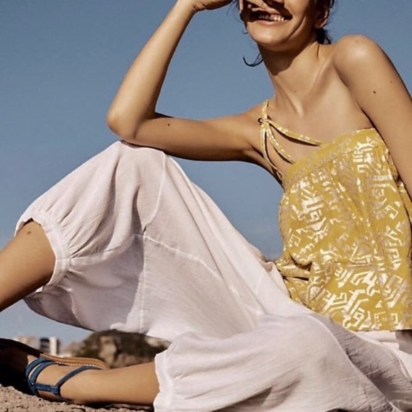 Anthropologie • Floreat | Yellow One Shoulder Embroidered Tank Bohemian medium - Picture 3 of 10